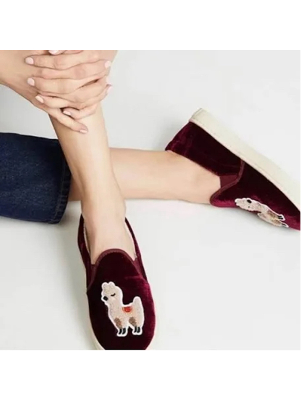 Anthropologie Soludos Llama Velvet Slip-On Flats Burgundy Womens Size 8 Casual